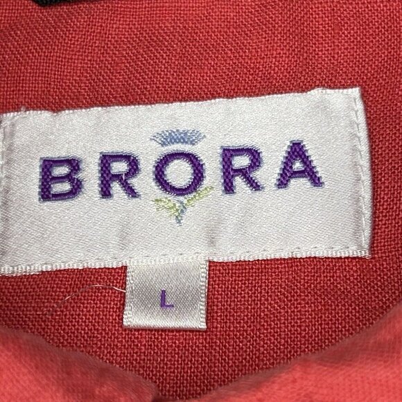 Brora Shirt Mens Large Coral Orange Linen Button Up Coastal Beach Colorful L - Picture 4 of 12